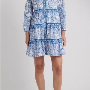 Lilly Pulitzer Blue and White Floral Button-Front Mini Dress